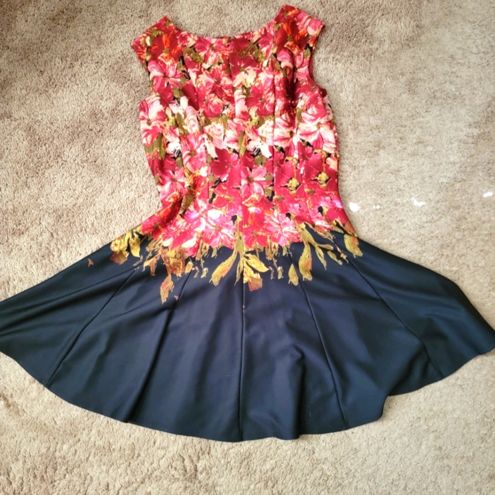 Danny & Nicole Floral Red and Black Dress